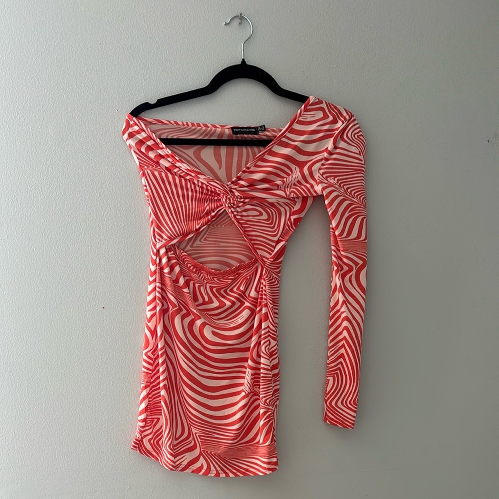 PrettyLittleThing orange swirl mini dress